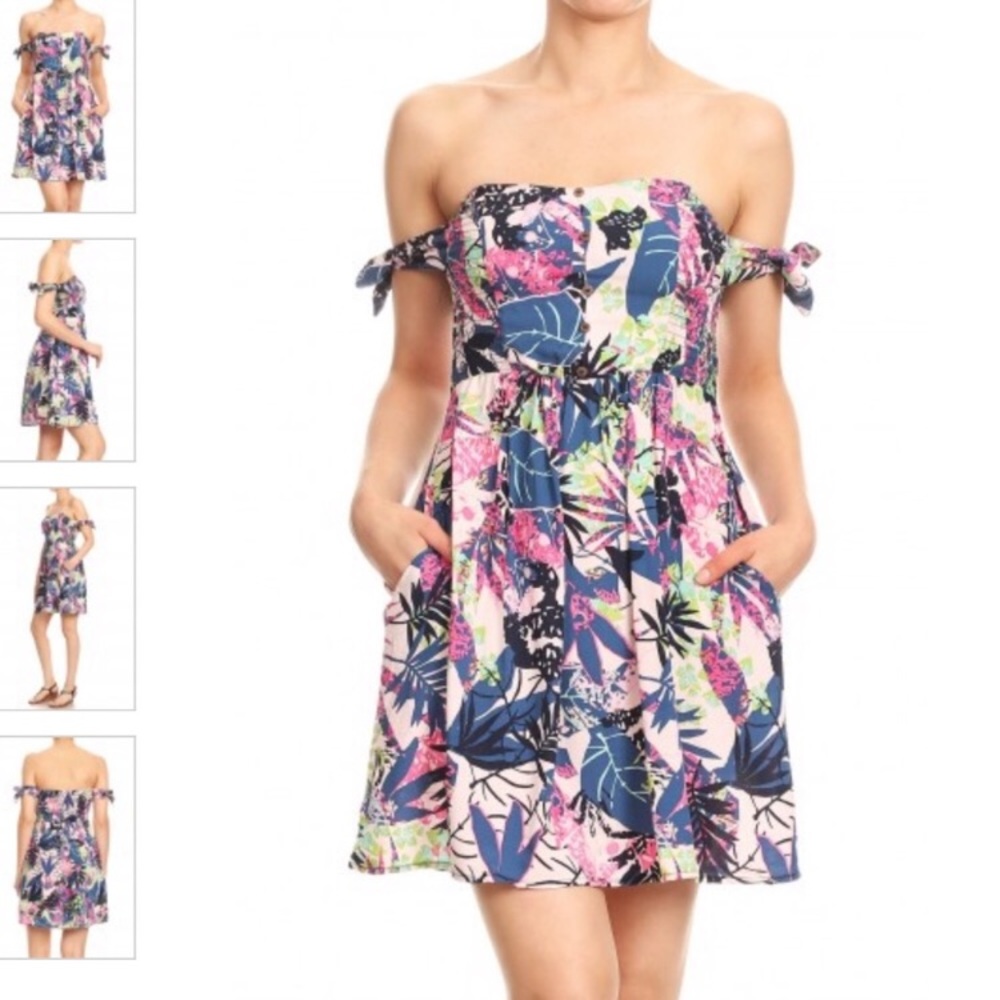 Floral Off Shoulder Summer Dress Size Medium